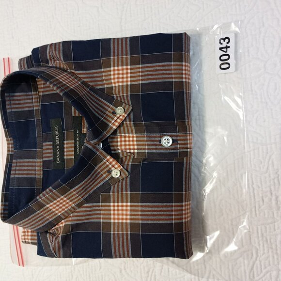 Banana Republic Dress Shirt Mens Untucked Slim Fit Plaid Size XL 100% Cotton - Picture 11 of 11